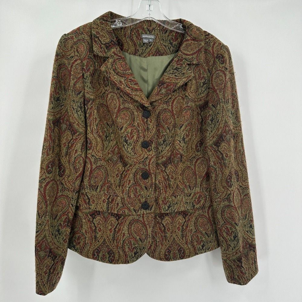 Anthracite Womens Boho Chic Paisley Tapestry Blazer Jacket Sz 14 Eclectic‎ Indie